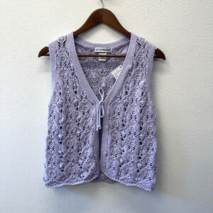 Cotton Emporium Crochet Sweater Vest Womens Size L Purple Cottagecore Fairy NWT